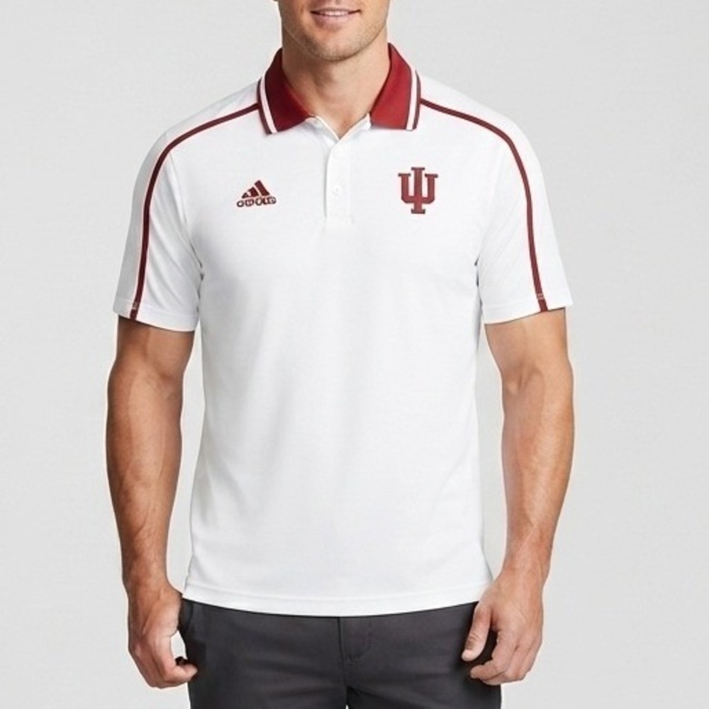 Adidas Indiana Hoosiers Mens Large White Climalite Polo‎ Shirt 1897A IU NCAA